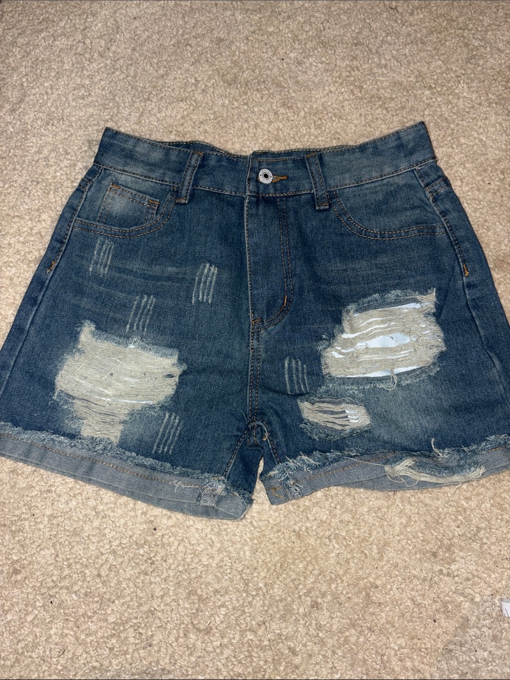 Distressed Denim Jean Shorts - Dark Blue